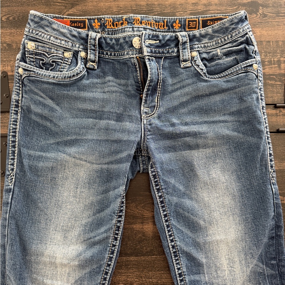 Rock Revival Women’s Jeans - Dark Blue with Contrast Stitching - Size 30